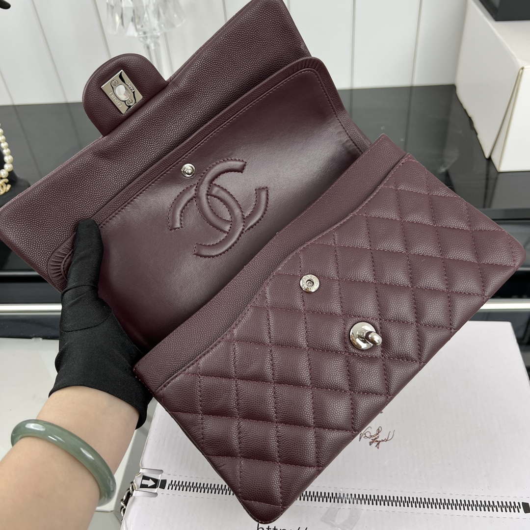 Chanel A01112 Flap Classic 11.12 Handbag Grained Calfskin & Silver-Tone Metal Wine Red