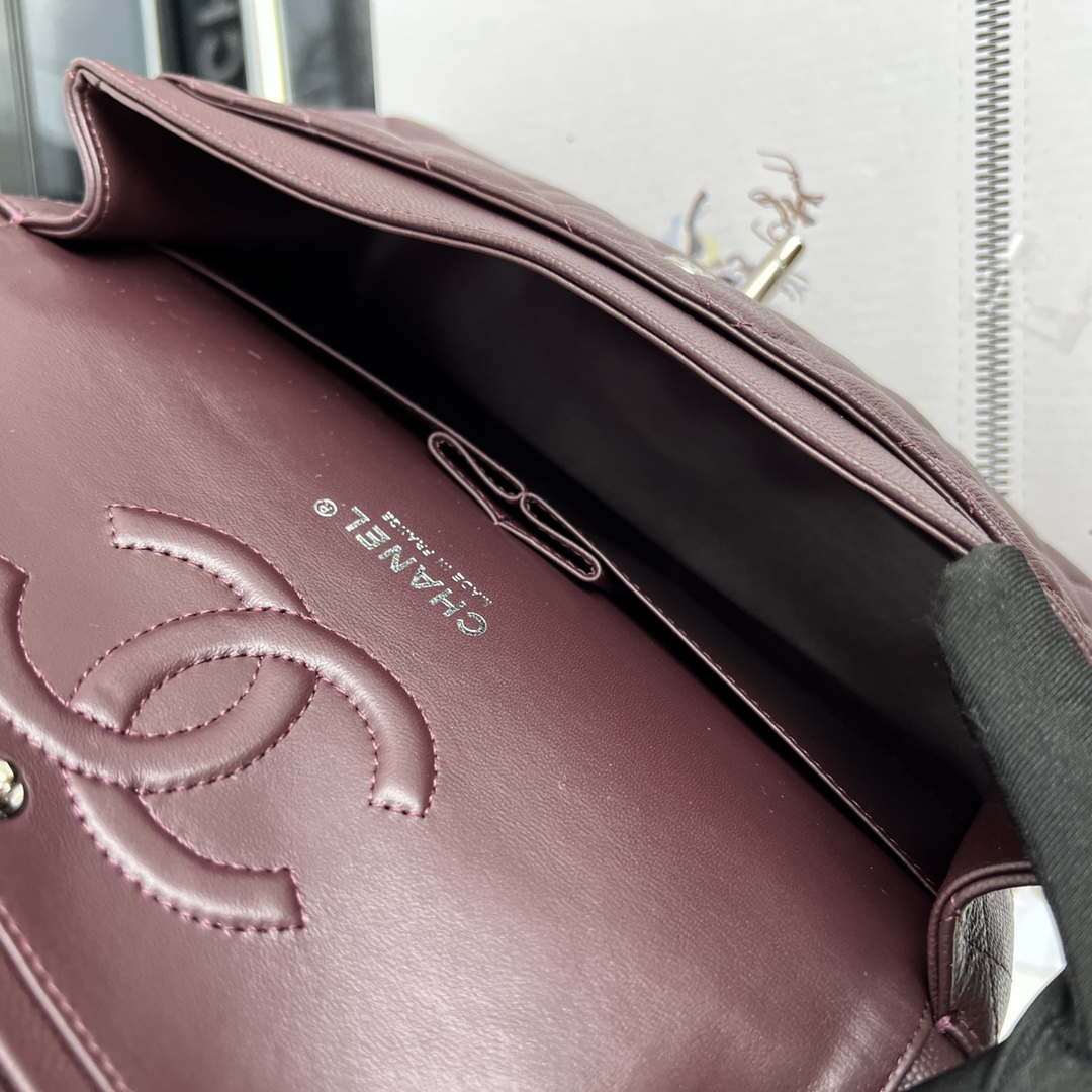 Chanel A01112 Flap Classic 11.12 Handbag Grained Calfskin & Silver-Tone Metal Wine Red
