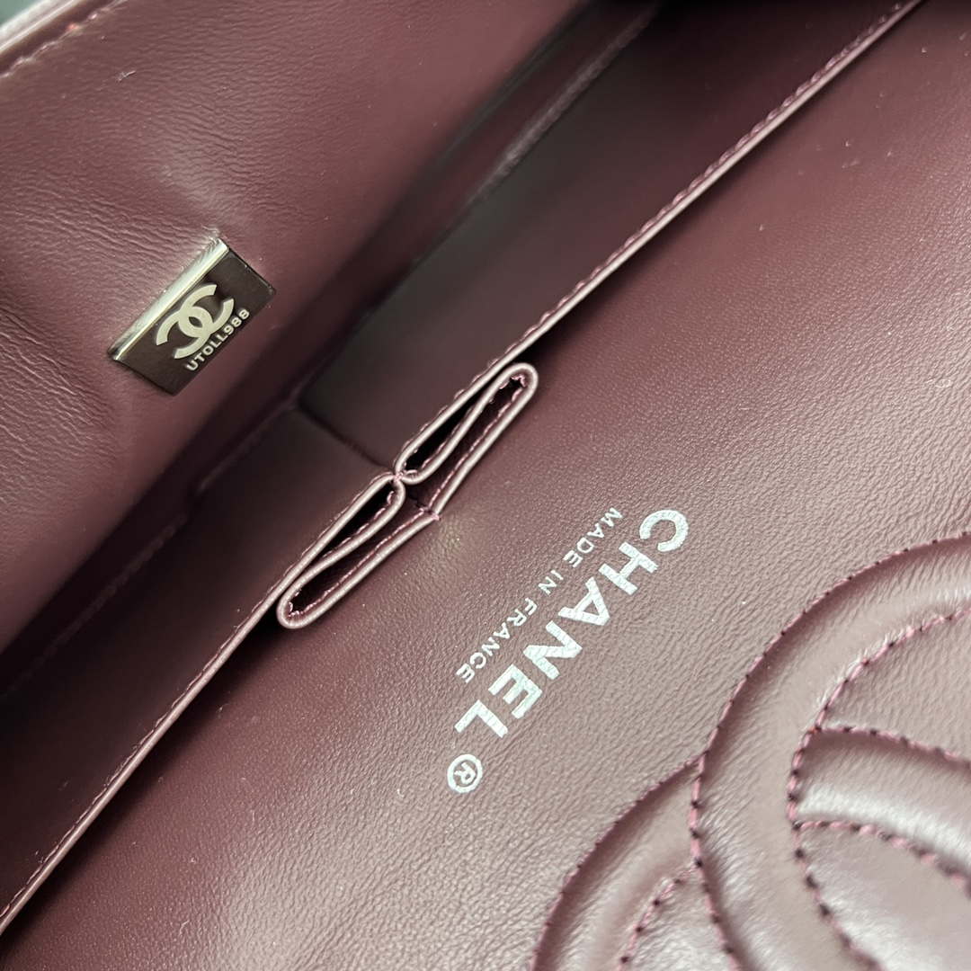 Chanel A01112 Flap Classic 11.12 Handbag Grained Calfskin & Silver-Tone Metal Wine Red - Default Title - View 9