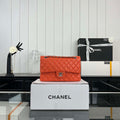 Chanel A01112 Flap Classic 11.12 Handbag Grained Calfskin & Silver-Tone Metal Orange - Default Title - View 1