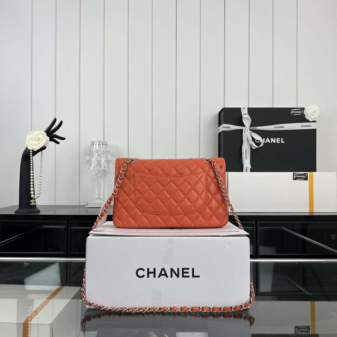 Chanel A01112 Flap Classic 11.12 Handbag Grained Calfskin & Silver-Tone Metal Orange - Default Title - View 2