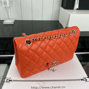 Chanel A01112 Flap Classic 11.12 Handbag Grained Calfskin & Silver-Tone Metal Orange - Default Title - View 3