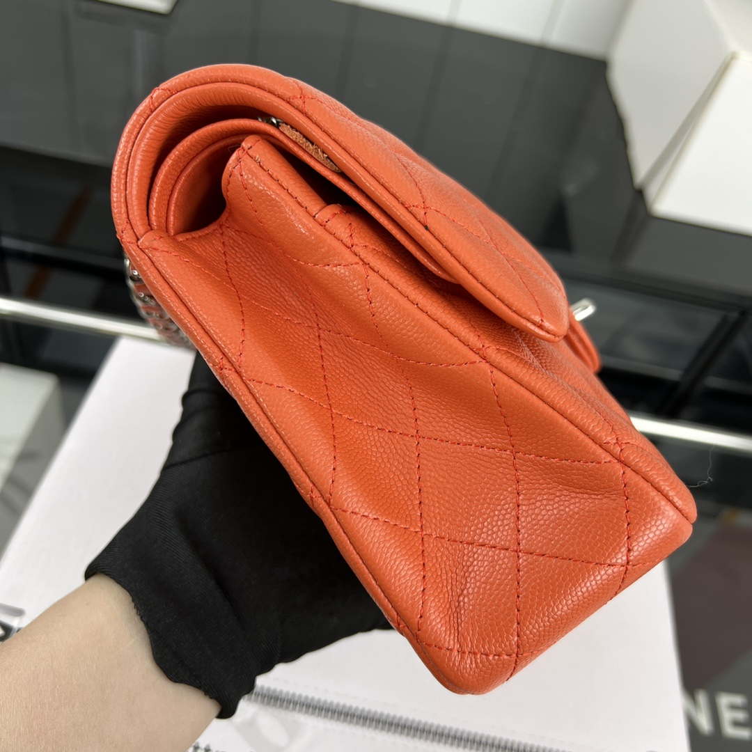 Chanel A01112 Flap Classic 11.12 Handbag Grained Calfskin & Silver-Tone Metal Orange - Default Title - View 4