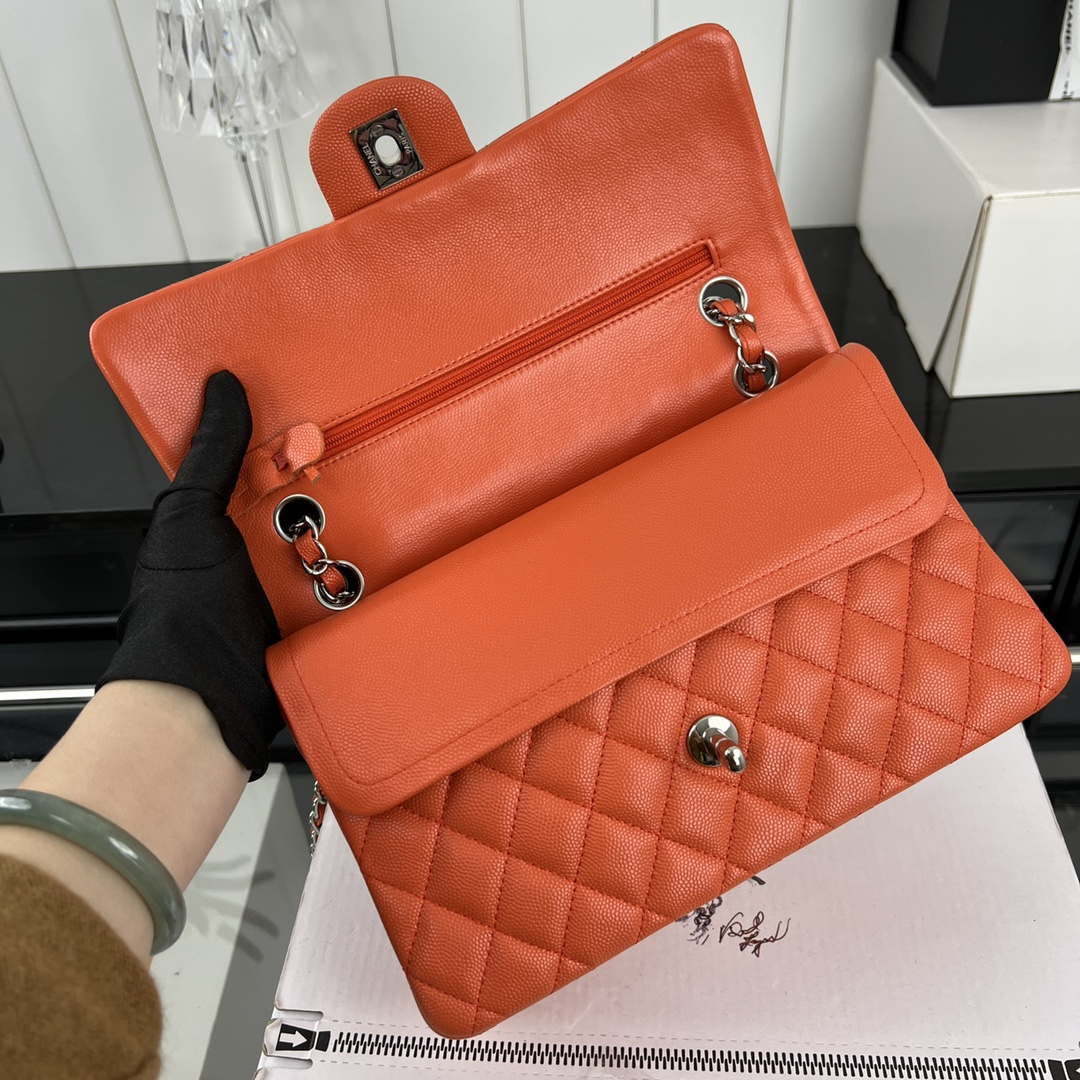 Chanel A01112 Flap Classic 11.12 Handbag Grained Calfskin & Silver-Tone Metal Orange - Default Title - View 6