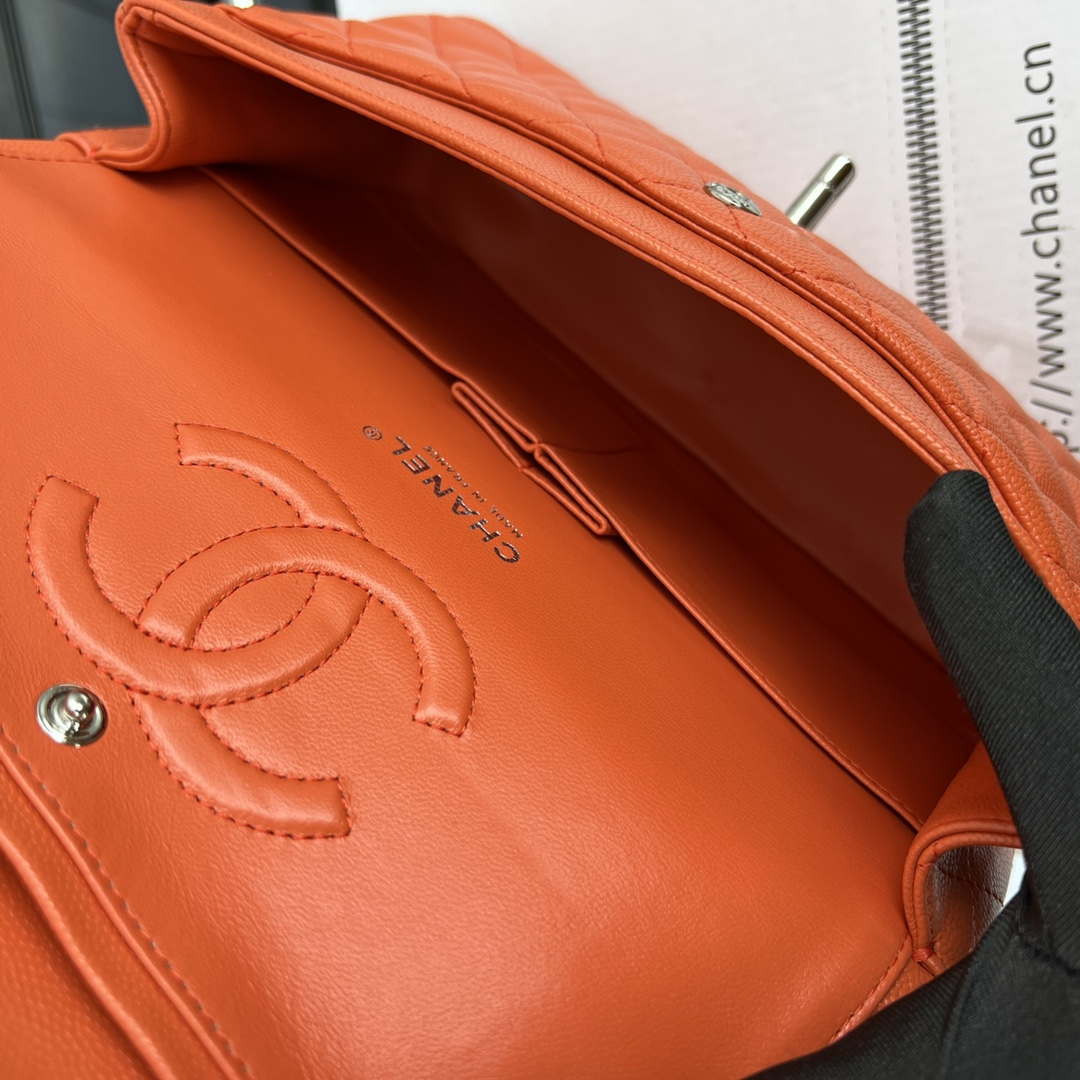 Chanel A01112 Flap Classic 11.12 Handbag Grained Calfskin & Silver-Tone Metal Orange - Default Title - View 8