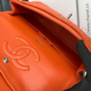 Chanel A01112 Flap Classic 11.12 Handbag Grained Calfskin & Silver-Tone Metal Orange - Default Title - View 8