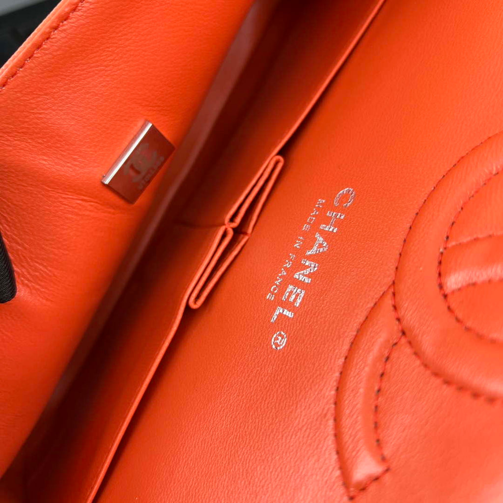 Chanel A01112 Flap Classic 11.12 Handbag Grained Calfskin & Silver-Tone Metal Orange