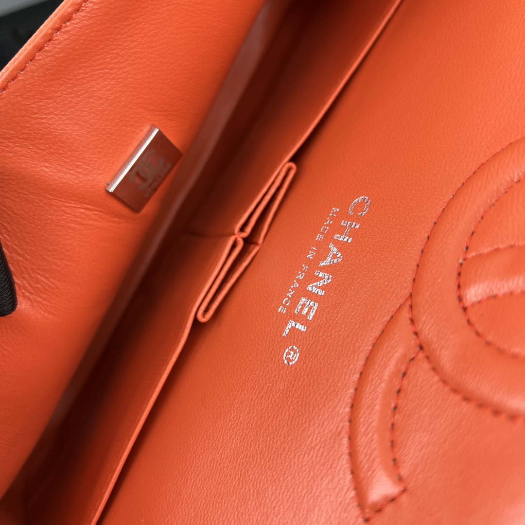 Chanel A01112 Flap Classic 11.12 Handbag Grained Calfskin & Silver-Tone Metal Orange - Default Title - View 9