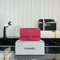 Chanel A01112 Flap Classic 11.12 Handbag Grained Calfskin & Silver-Tone Metal Rose Red - Default Title - View 1