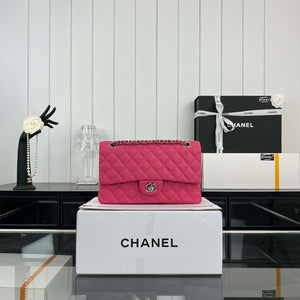 Chanel A01112 Flap Classic 11.12 Handbag Grained Calfskin & Silver-Tone Metal Rose Red - Default Title - View 1