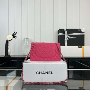 Chanel A01112 Flap Classic 11.12 Handbag Grained Calfskin & Silver-Tone Metal Rose Red - Default Title - View 2
