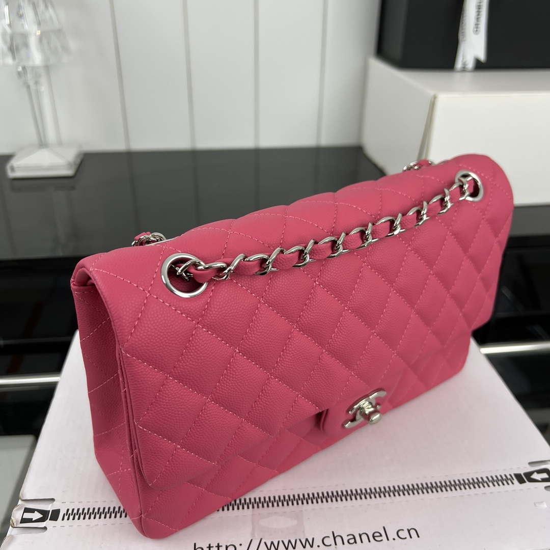 Chanel A01112 Flap Classic 11.12 Handbag Grained Calfskin & Silver-Tone Metal Rose Red - Default Title - View 3