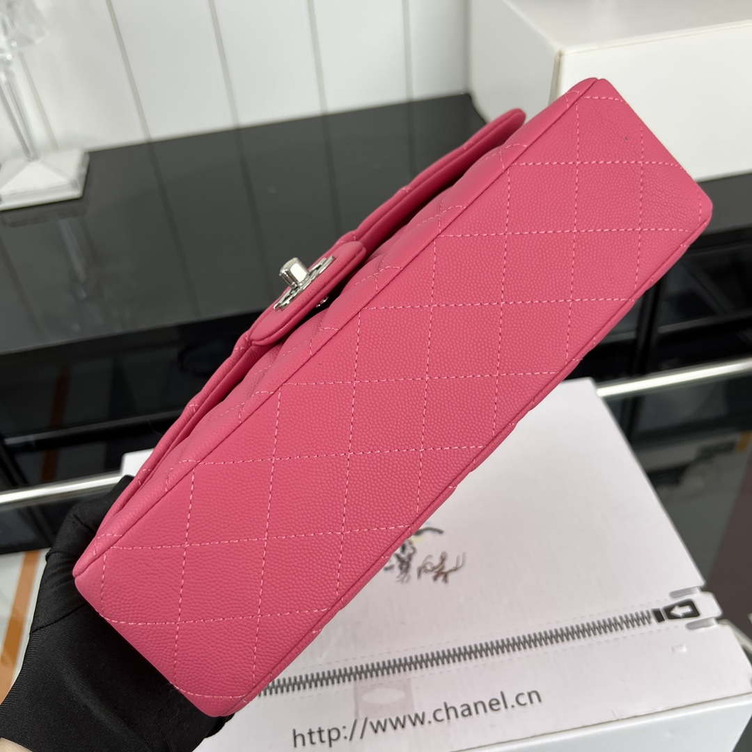 Chanel A01112 Flap Classic 11.12 Handbag Grained Calfskin & Silver-Tone Metal Rose Red - Default Title - View 5