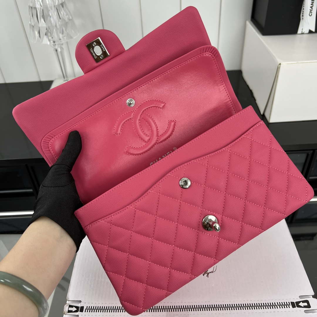 Chanel A01112 Flap Classic 11.12 Handbag Grained Calfskin & Silver-Tone Metal Rose Red - Default Title - View 7