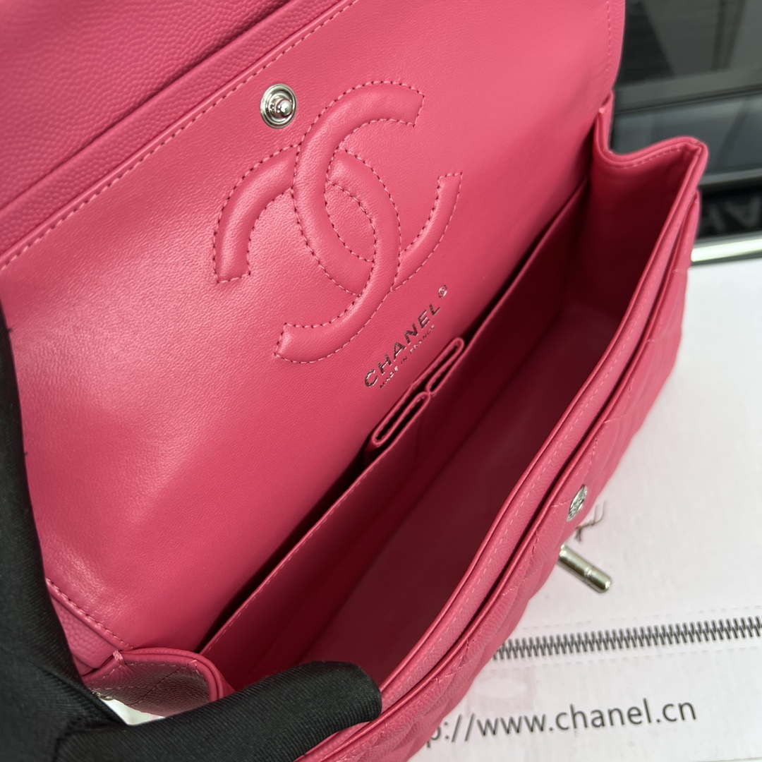 Chanel A01112 Flap Classic 11.12 Handbag Grained Calfskin & Silver-Tone Metal Rose Red - Default Title - View 8