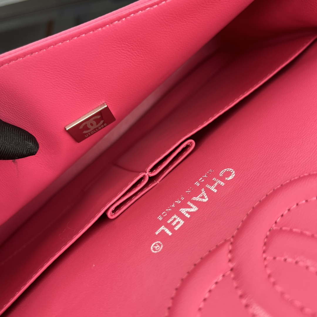 Chanel A01112 Flap Classic 11.12 Handbag Grained Calfskin & Silver-Tone Metal Rose Red - Default Title - View 9
