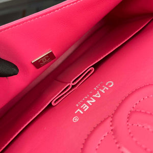 Chanel A01112 Flap Classic 11.12 Handbag Grained Calfskin & Silver-Tone Metal Rose Red - Default Title - View 9