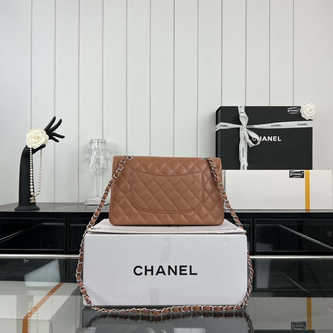 Chanel A01112 Flap Classic 11.12 Handbag Grained Calfskin & Silver-Tone Metal Brown