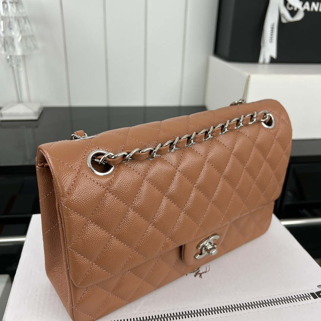 Chanel A01112 Flap Classic 11.12 Handbag Grained Calfskin & Silver-Tone Metal Brown - Default Title - View 3