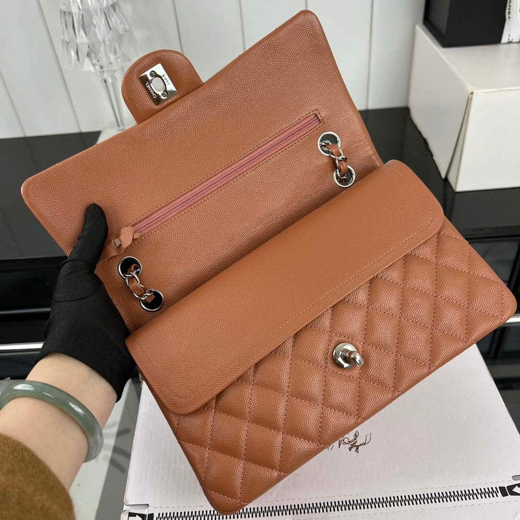 Chanel A01112 Flap Classic 11.12 Handbag Grained Calfskin & Silver-Tone Metal Brown