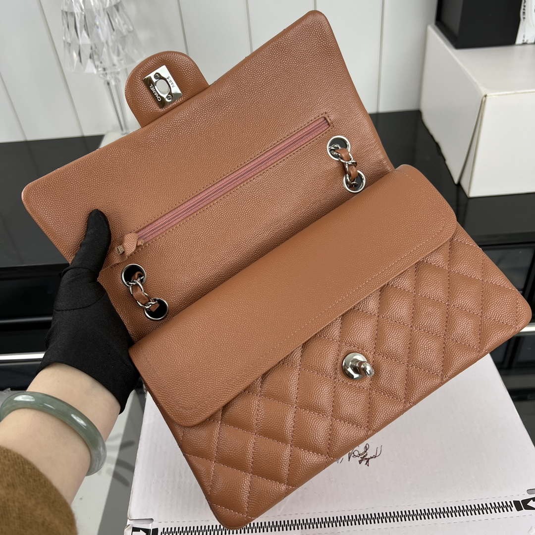 Chanel A01112 Flap Classic 11.12 Handbag Grained Calfskin & Silver-Tone Metal Brown