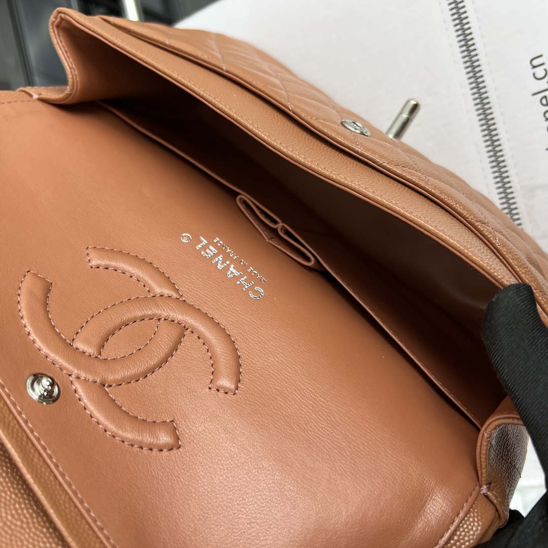 Chanel A01112 Flap Classic 11.12 Handbag Grained Calfskin & Silver-Tone Metal Brown - Default Title - View 8