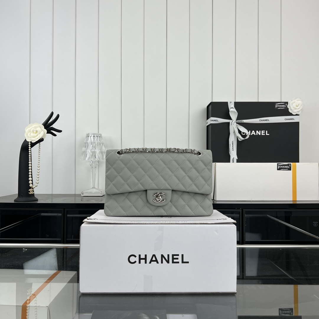 Chanel A01112 Flap Classic 11.12 Handbag Grained Calfskin & Silver-Tone Metal Gray - Default Title - View 1