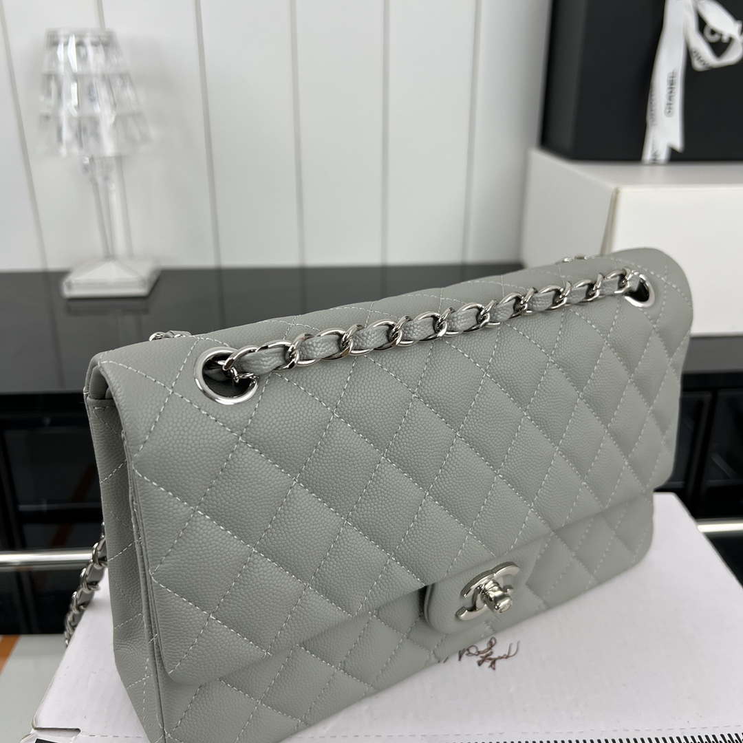 Chanel A01112 Flap Classic 11.12 Handbag Grained Calfskin & Silver-Tone Metal Gray - Default Title - View 3