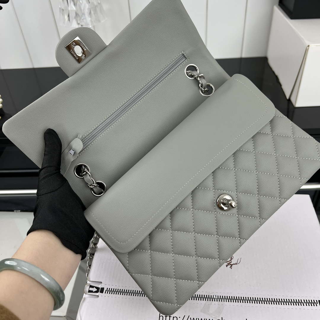 Chanel A01112 Flap Classic 11.12 Handbag Grained Calfskin & Silver-Tone Metal Gray - Default Title - View 6