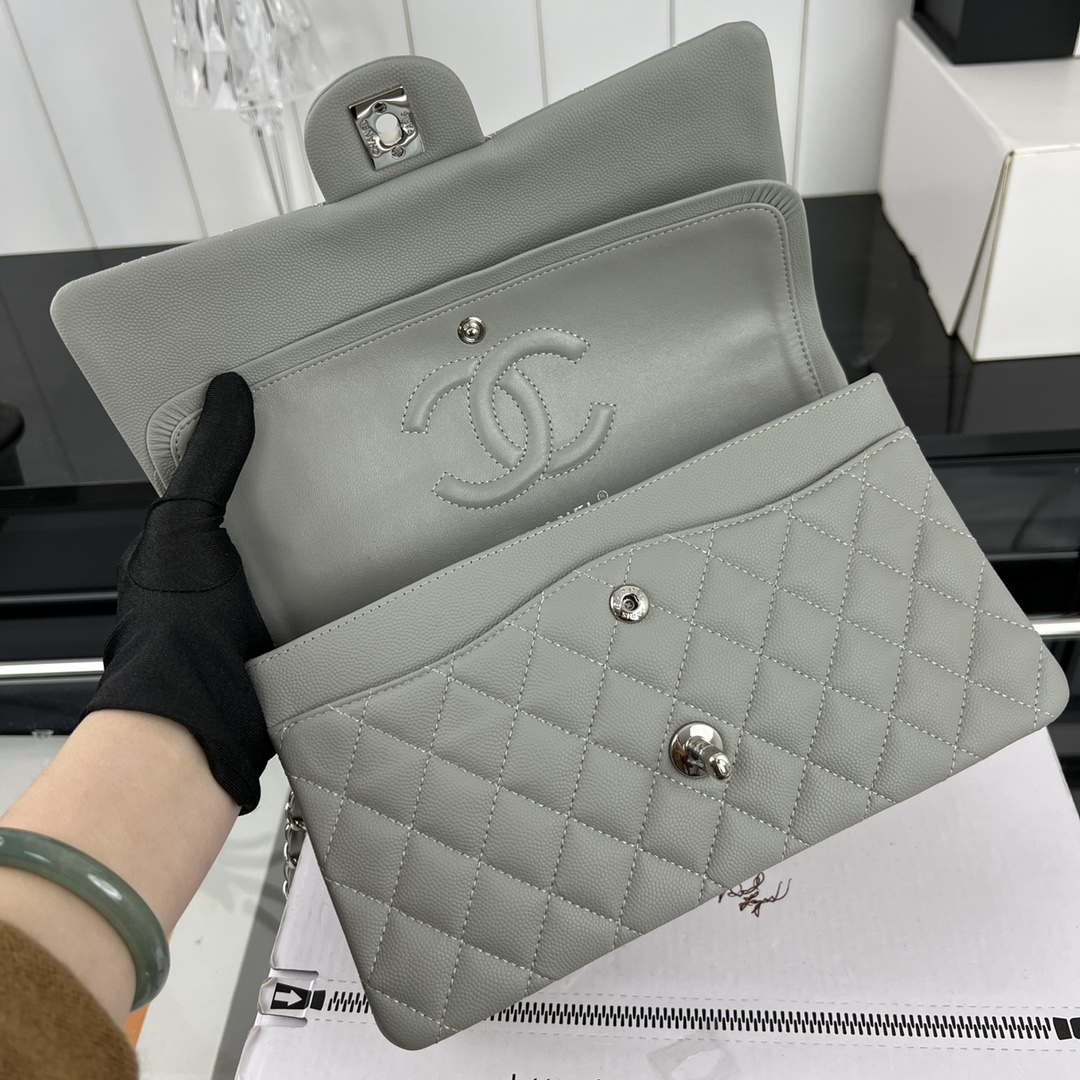 Chanel A01112 Flap Classic 11.12 Handbag Grained Calfskin & Silver-Tone Metal Gray - Default Title - View 7