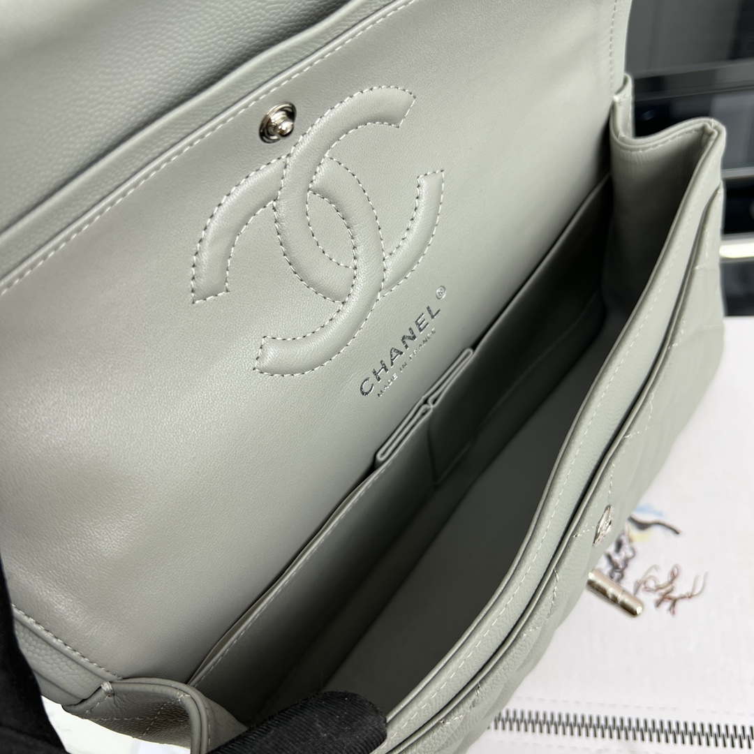 Chanel A01112 Flap Classic 11.12 Handbag Grained Calfskin & Silver-Tone Metal Gray