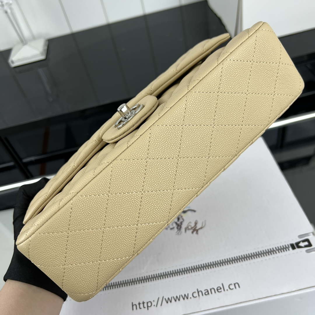 Chanel A01112 Flap Classic 11.12 Handbag Grained Calfskin & Silver-Tone Metal Apricot