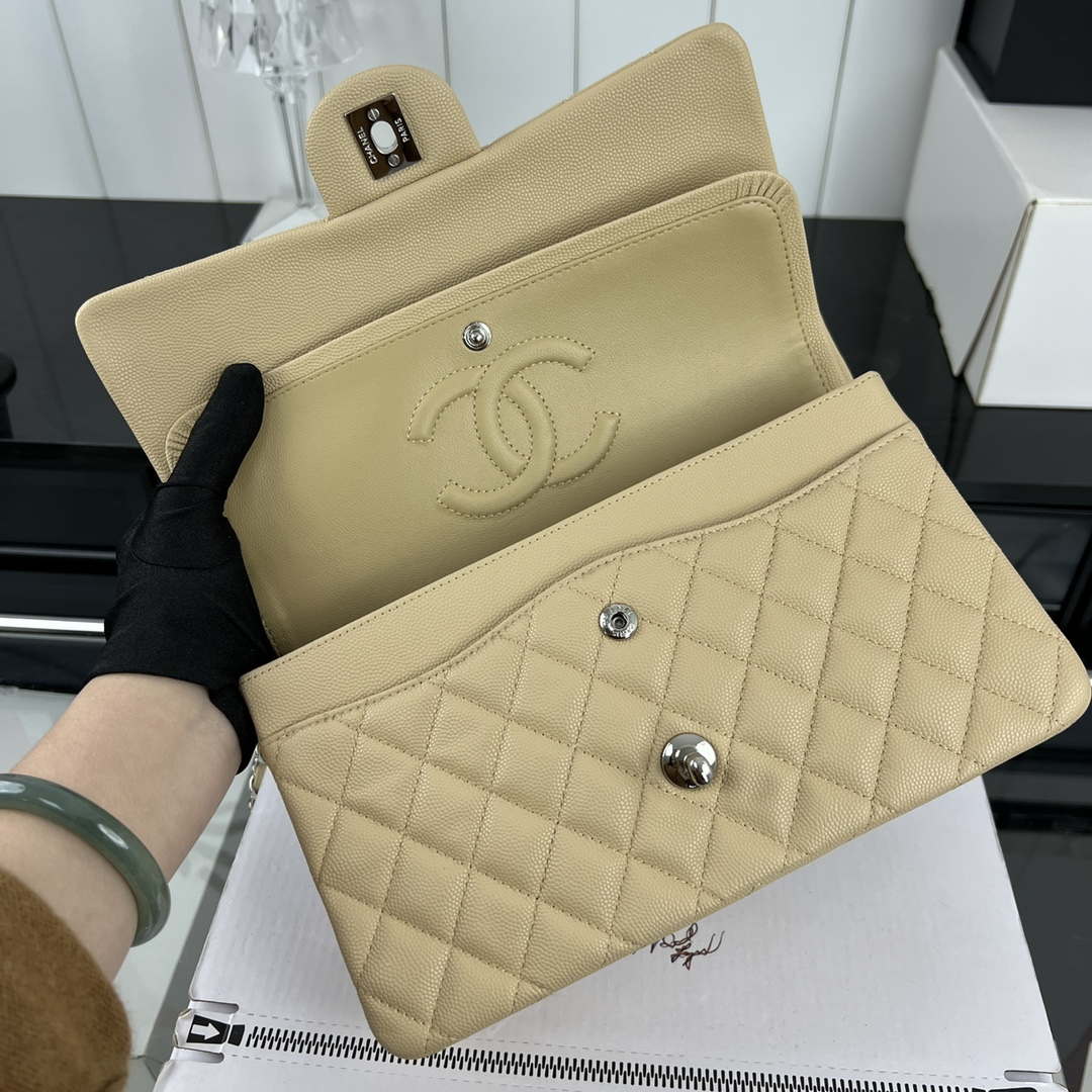 Chanel A01112 Flap Classic 11.12 Handbag Grained Calfskin & Silver-Tone Metal Apricot - Default Title - View 7