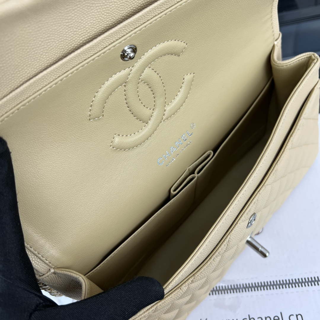 Chanel A01112 Flap Classic 11.12 Handbag Grained Calfskin & Silver-Tone Metal Apricot - Default Title - View 8