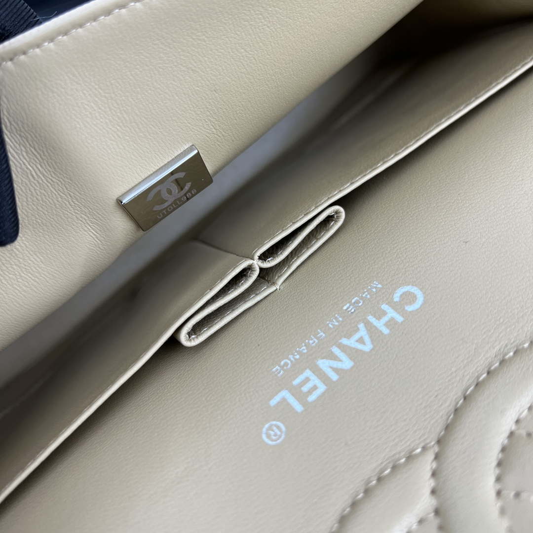 Chanel A01112 Flap Classic 11.12 Handbag Grained Calfskin & Silver-Tone Metal Apricot - Default Title - View 9