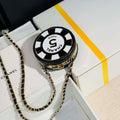 Chanel Ap3704 Clutch  With Chain Lambskin Enamel & Gold-Tone Metal Black & White - Default Title - View 1