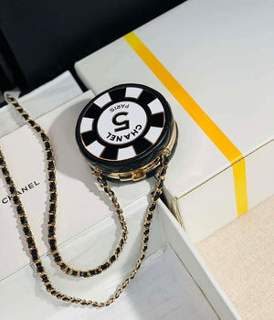 Chanel Ap3704 Clutch  With Chain Lambskin Enamel & Gold-Tone Metal Black & White - Default Title - View 1