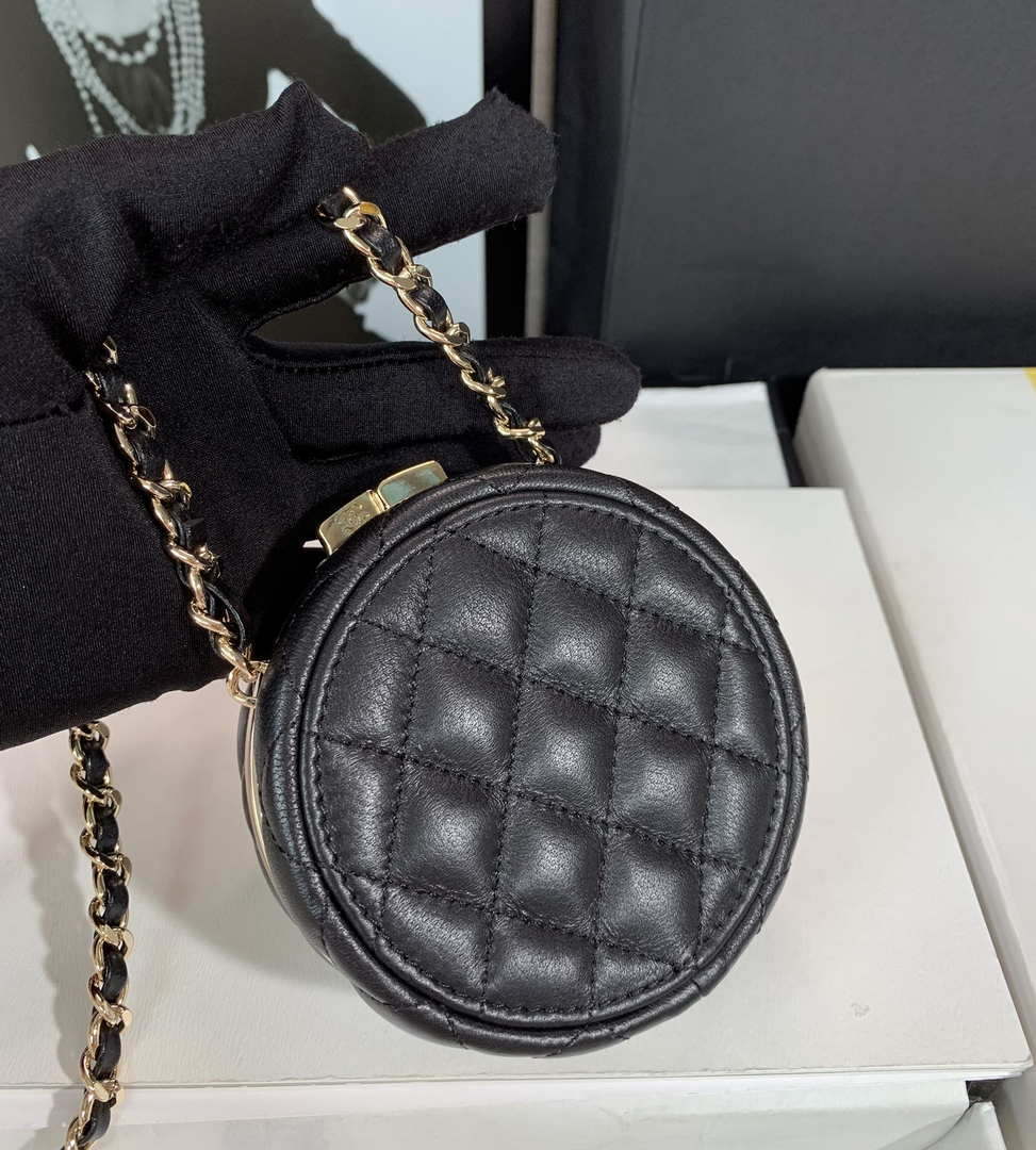 Chanel Ap3704 Clutch  With Chain Lambskin Enamel & Gold-Tone Metal Black & White - Default Title - View 2