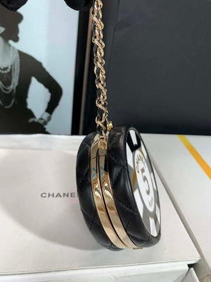 Chanel Ap3704 Clutch  With Chain Lambskin Enamel & Gold-Tone Metal Black & White - Default Title - View 4