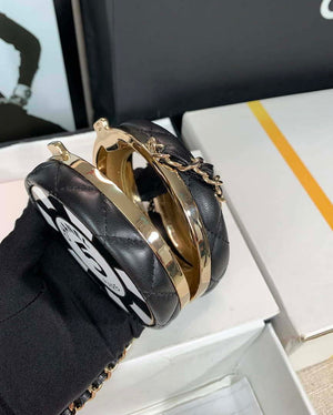 Chanel Ap3704 Clutch  With Chain Lambskin Enamel & Gold-Tone Metal Black & White - Default Title - View 6