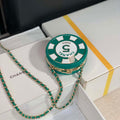 Chanel Ap3704 Clutch  With Chain Lambskin Enamel & Gold-Tone Metal Green & White - Default Title - View 1