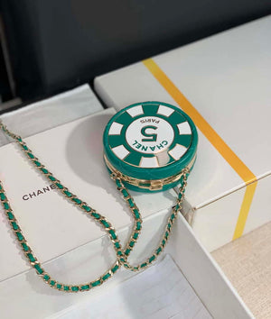 Chanel Ap3704 Clutch  With Chain Lambskin Enamel & Gold-Tone Metal Green & White - Default Title - View 1
