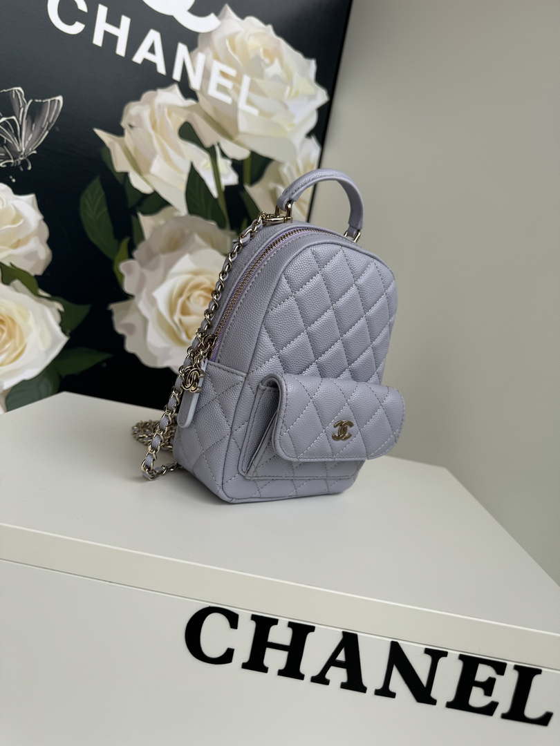 Chanel Ap3753 CLASSIC MINI Backpack Calfskin Gray Purple