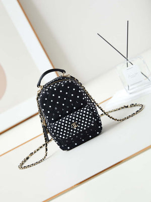 Chanel Ap3753 CLASSIC MINI Backpack Tweed & Gold-Tone Metal Black white - Default Title - View 1