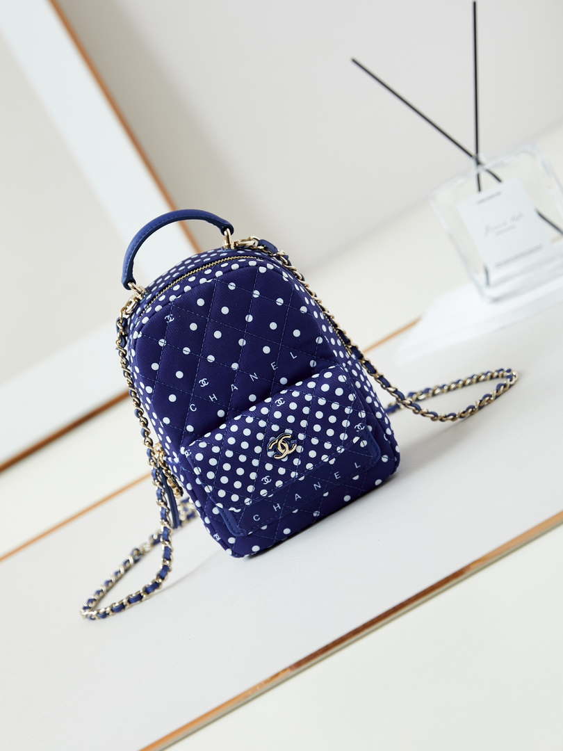 Chanel Ap3753 CLASSIC MINI Backpack Tweed & Gold-Tone Metal Blue white - Default Title - View 1