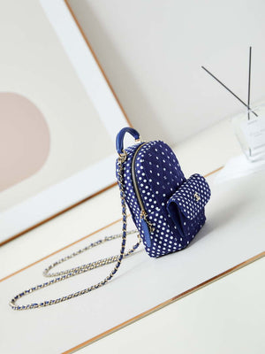 Chanel Ap3753 CLASSIC MINI Backpack Tweed & Gold-Tone Metal Blue white - Default Title - View 3
