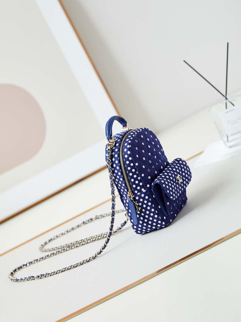 Chanel Ap3753 CLASSIC MINI Backpack Tweed & Gold-Tone Metal Blue white - Default Title - View 3