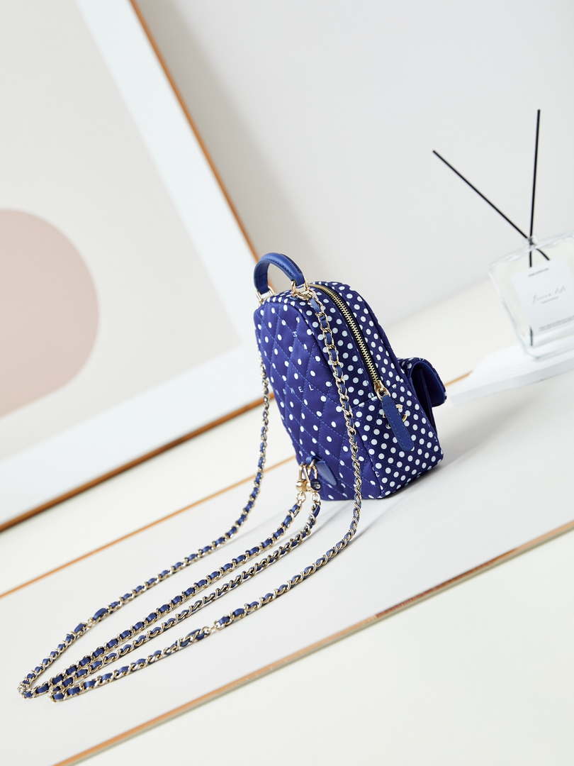 Chanel Ap3753 CLASSIC MINI Backpack Tweed & Gold-Tone Metal Blue white - Default Title - View 4