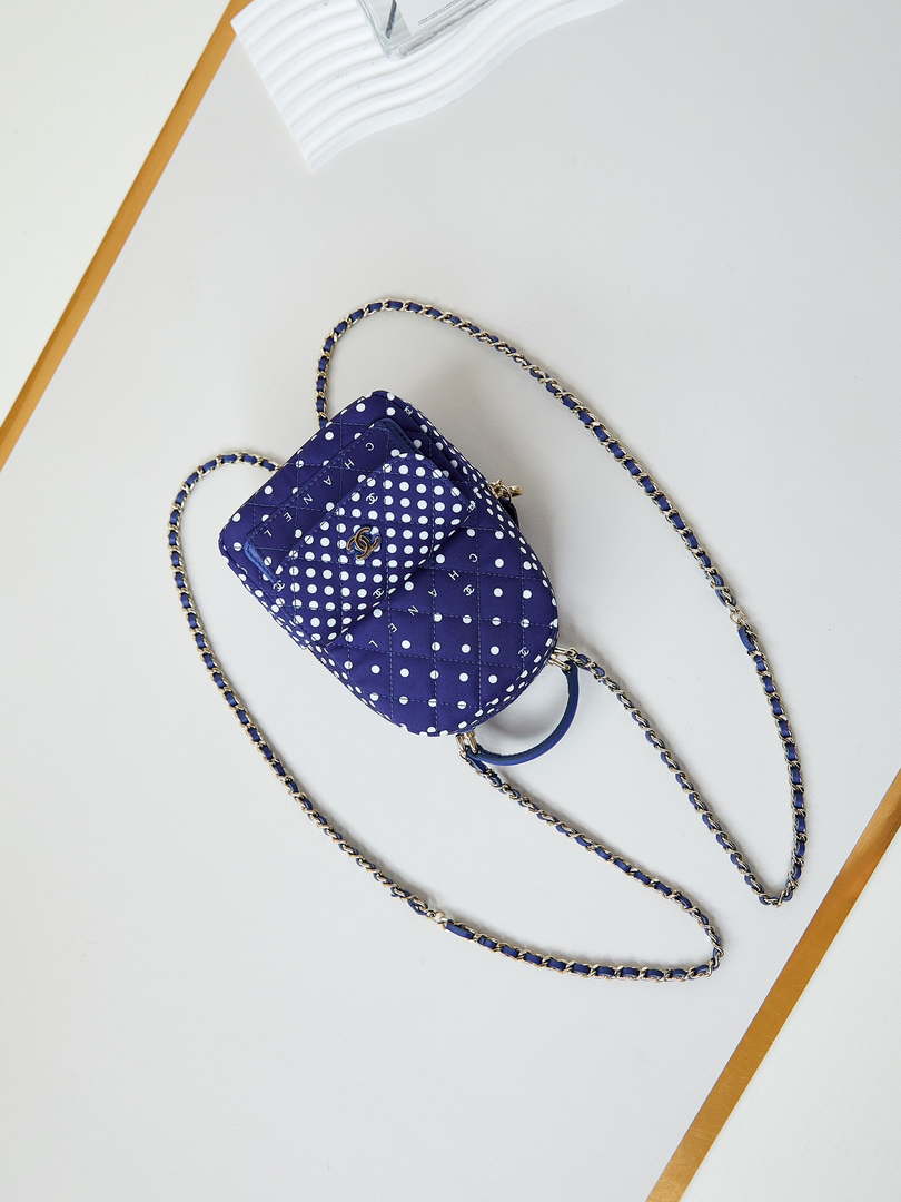 Chanel Ap3753 CLASSIC MINI Backpack Tweed & Gold-Tone Metal Blue white - Default Title - View 7