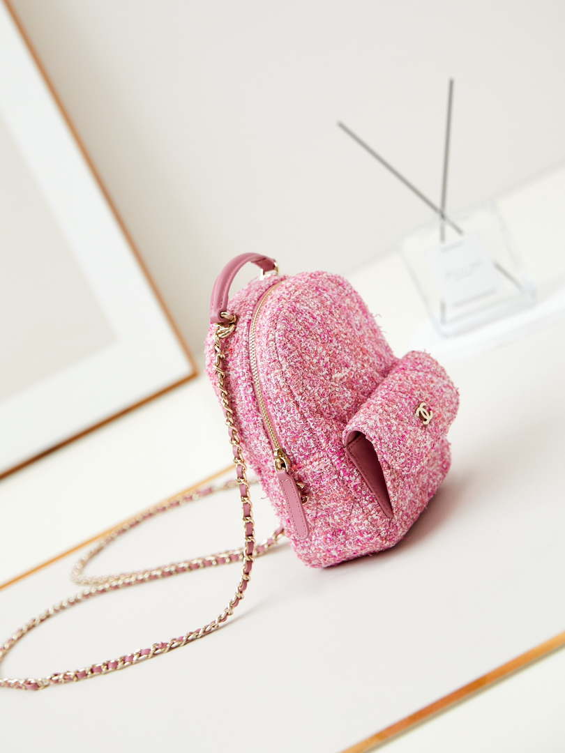 Chanel Ap3753 CLASSIC MINI Backpack Tweed & Gold-Tone Metal Light Pink - Default Title - View 2